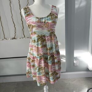 Raya Sun Pink and Green Tropical Mini Dress